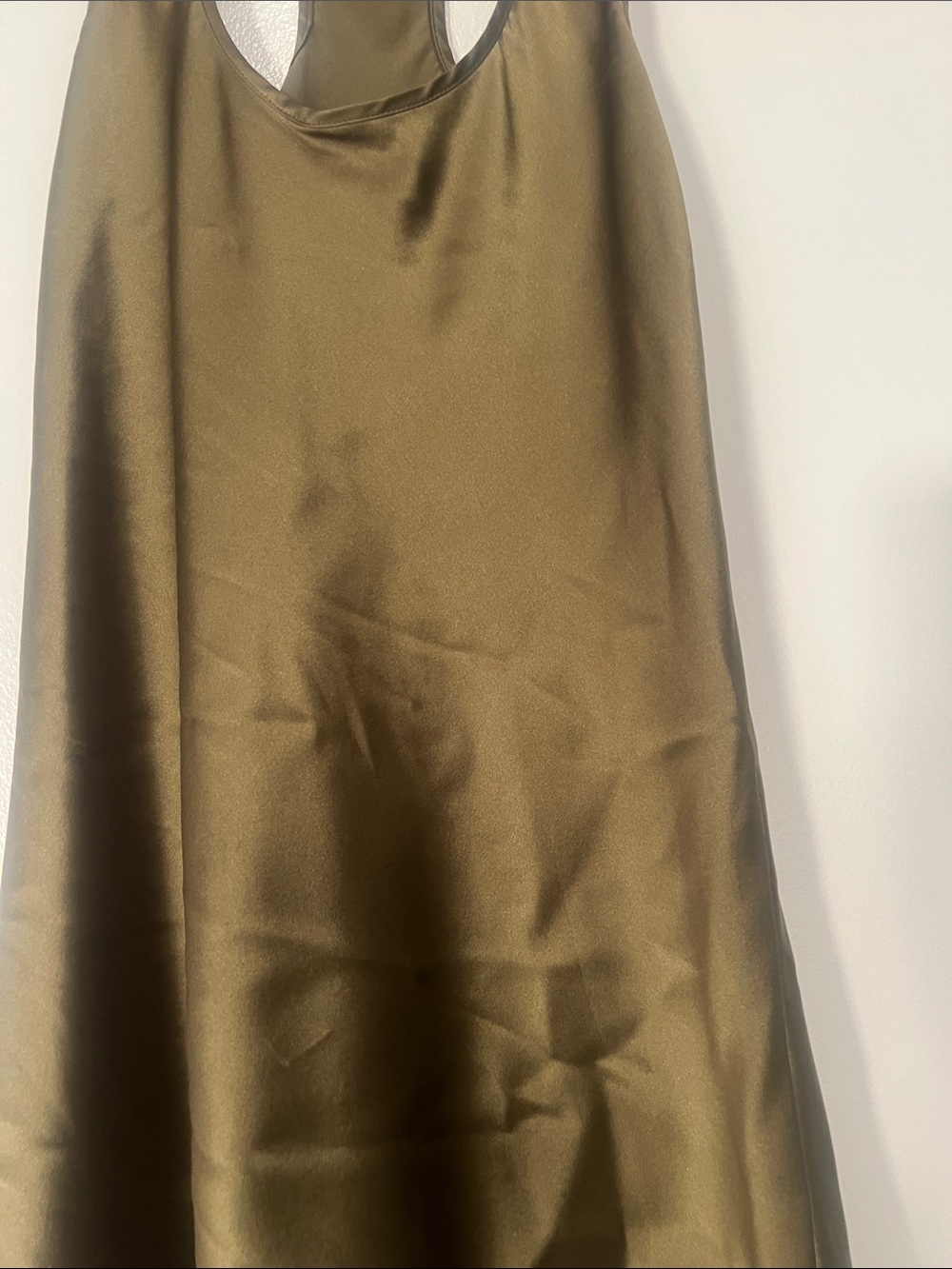 Olive Satin Racerback Muscle Tank Top - Picture 2 of 7